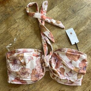 Floral Bandeau Bikini Top in Pink and Brown 38DD